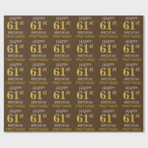 Brown, Faux Guld "LYCKLIG 61:a BIRTHDAY" Presentpapper