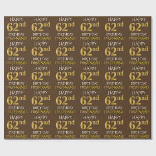 Brown, Faux Guld "LYCKLIG 62:a BIRTHDAY" Presentpapper