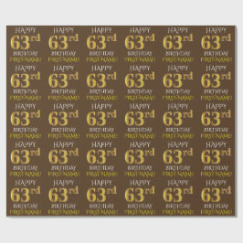 Brown, Faux Guld "LYCKLIG 63:e BIRTHDAY" Presentpapper