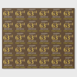 Brown, Faux Guld "LYCKLIG 63:e BIRTHDAY" Presentpapper