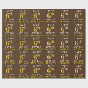 Brown, Faux Guld ’LYCKLIG 6e BIRTHDAY’ Presentpapper