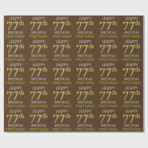 Brown, Faux Guld "LYCKLIG 77:e BIRTHDAY" Presentpapper