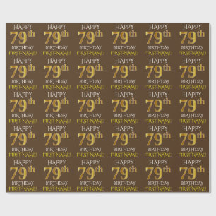 Brown, Faux Guld "LYCKLIG 79:e BIRTHDAY" Presentpapper