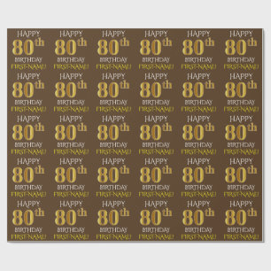 Brown, Faux Guld "LYCKLIG 80 BIRTHDAY" Presentpapper