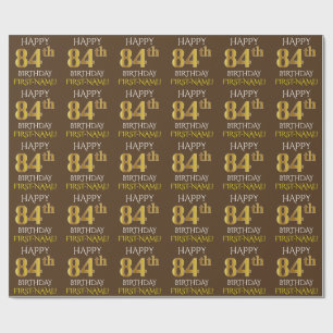 Brown, Faux Guld "LYCKLIG 84:e BIRTHDAY" Presentpapper