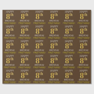 Brown, Faux Guld "LYCKLIG 8th BIRTHDAY" Presentpapper