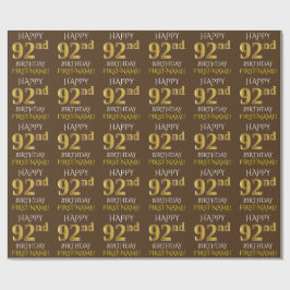 Brown, Faux Guld "LYCKLIG 92:a BIRTHDAY" Presentpapper