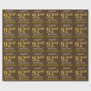 Brown, Faux Guld "LYCKLIG 92:a BIRTHDAY" Presentpapper