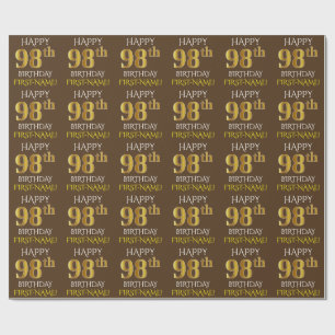 Brown, Faux Guld ’LYCKLIG 98 BIRTHDAY’ Presentpapper