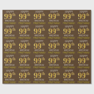 Brown, Faux Guld ’LYCKLIG 99 BIRTHDAY’ Presentpapper