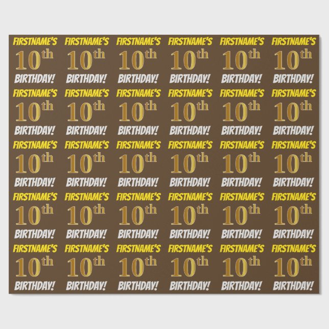 Brown, Faux/Imitation Guld, "10:e BIRTHDAY" Presentpapper (Platt)