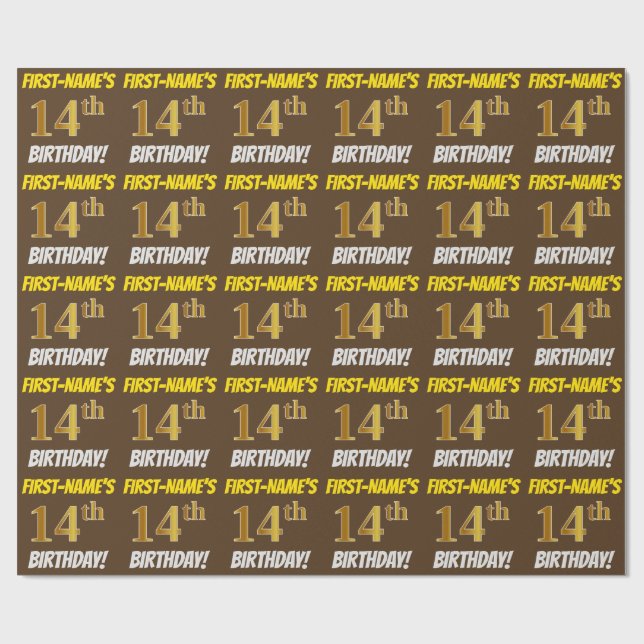 Brown, Faux/Imitation Guld, 14:e BIRTHDAY Presentpapper (Platt)