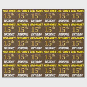 Brown, Faux/Imitation Guld, "15:e BIRTHDAY" Presentpapper