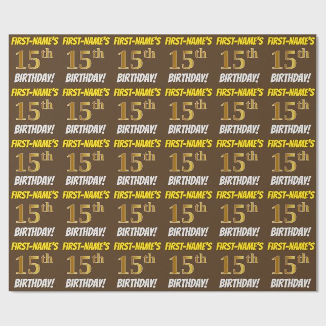Brown, Faux/Imitation Guld, "15:e BIRTHDAY" Presentpapper (Platt)