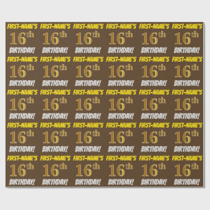 Brown, Faux/Imitation Guld, "16:e BIRTHDAY" Presentpapper