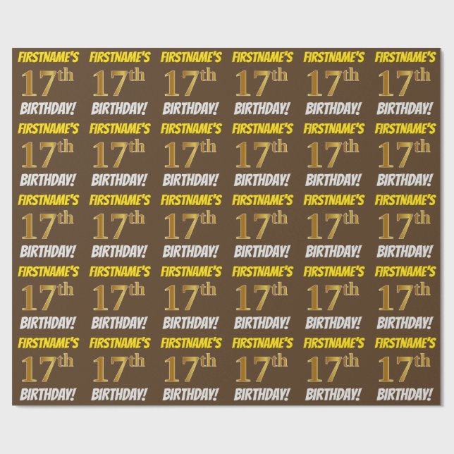 Brown, Faux/Imitation Guld, "17:e BIRTHDAY" Presentpapper (Platt)