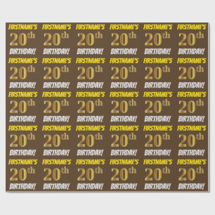 Brown, Faux/Imitation Guld, "20 BIRTHDAY" Presentpapper