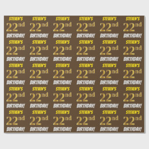 Brown, Faux/Imitation Guld, "22:a BIRTHDAY" Presentpapper