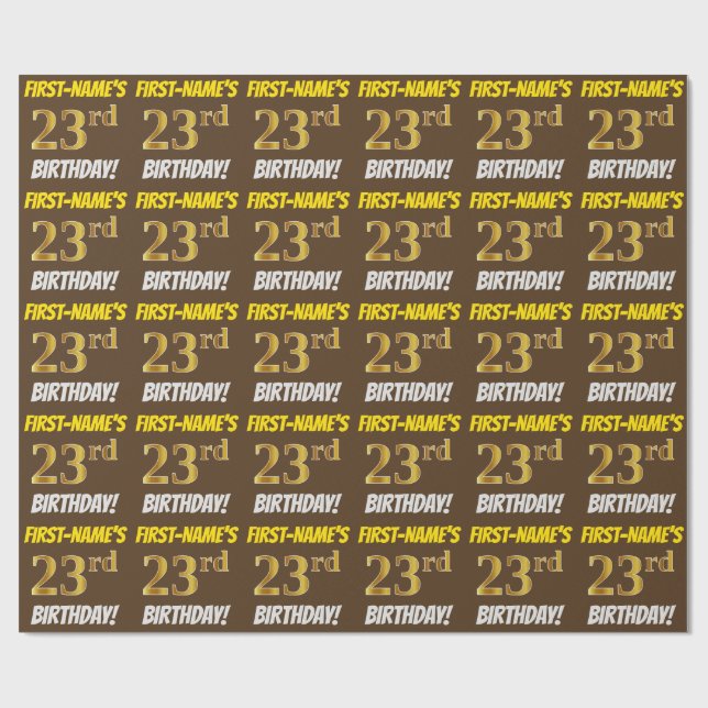 Brown, Faux/Imitation Guld, "23:e BIRTHDAY" Presentpapper (Platt)