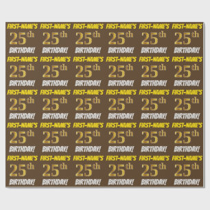 Brown, Faux/Imitation Guld, "25 BIRTHDAY" Presentpapper