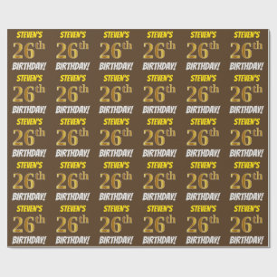 Brown, Faux/Imitation Guld, "26:e BIRTHDAY" Presentpapper
