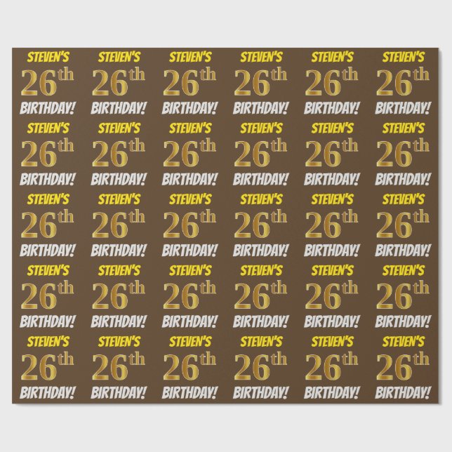 Brown, Faux/Imitation Guld, "26:e BIRTHDAY" Presentpapper (Platt)