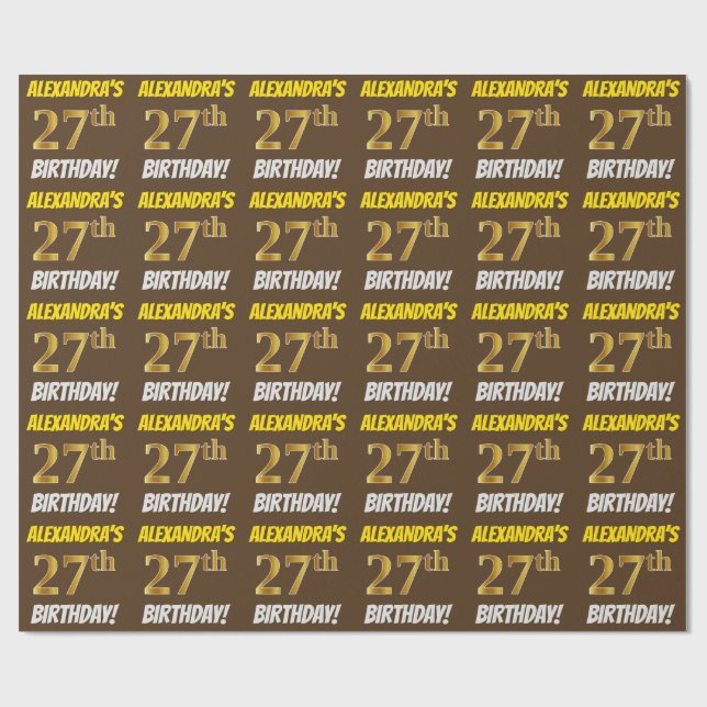 Brown, Faux/Imitation Guld, 27:e BIRTHDAY Presentpapper (Platt)