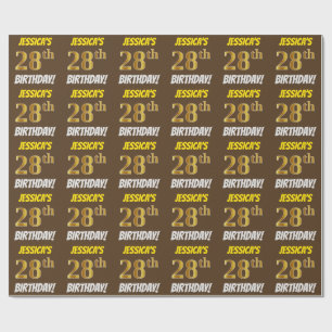 Brown, Faux/Imitation Guld, 28:e BIRTHDAY Presentpapper