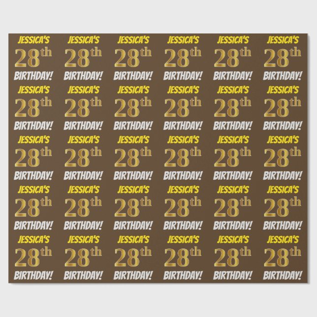 Brown, Faux/Imitation Guld, 28:e BIRTHDAY Presentpapper (Platt)