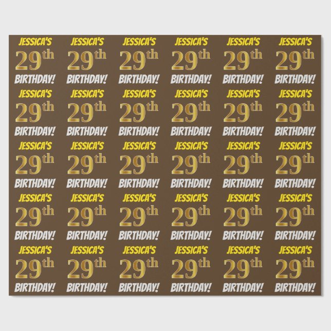 Brown, Faux/Imitation Guld, "29th BIRTHDAY" Presentpapper (Platt)