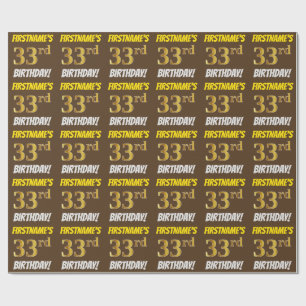 Brown, Faux/Imitation Guld, "33rd BIRTHDAY" Presentpapper