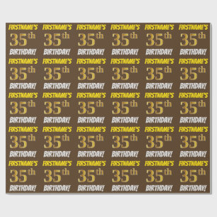 Brown, Faux/Imitation Guld, "35e BIRTHDAY" Presentpapper