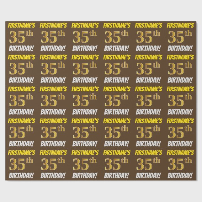 Brown, Faux/Imitation Guld, "35e BIRTHDAY" Presentpapper (Platt)