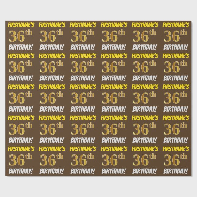 Brown, Faux/Imitation Guld, "36:e BIRTHDAY" Presentpapper (Platt)