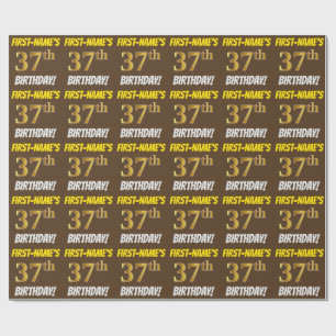 Brown, Faux/Imitation Guld, "37:e BIRTHDAY" Presentpapper
