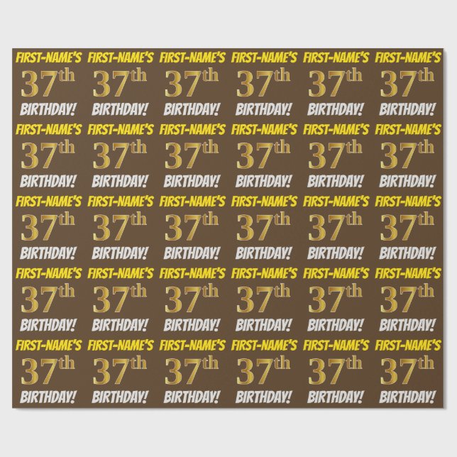Brown, Faux/Imitation Guld, "37:e BIRTHDAY" Presentpapper (Platt)