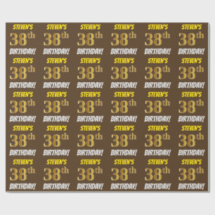 Brown, Faux/Imitation Guld, ’38 BIRTHDAY’ Presentpapper