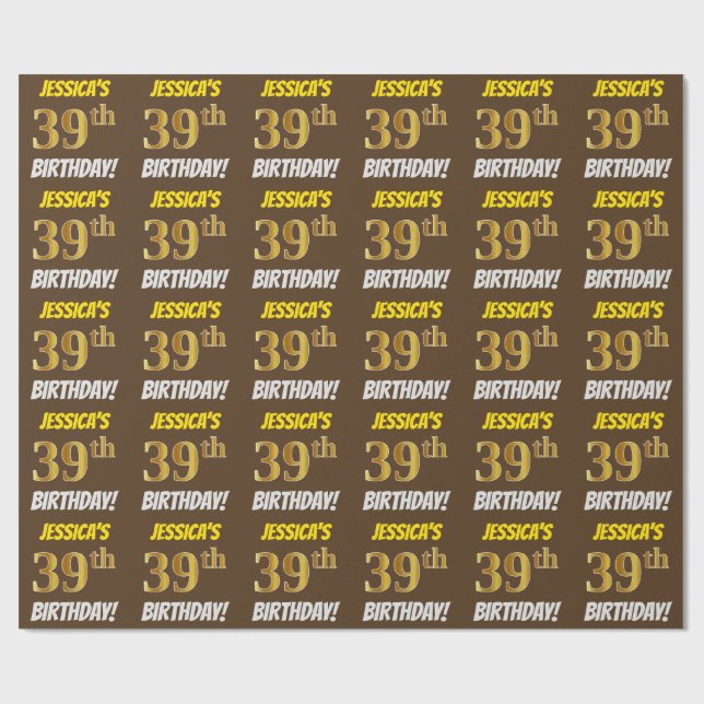 Brown, Faux/Imitation Guld, "39:e BIRTHDAY" Presentpapper (Platt)