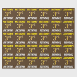 Brown, Faux/Imitation Guld, "3rd BIRTHDAY" Presentpapper