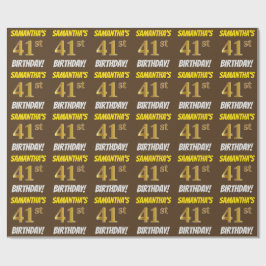Brown, Faux/Imitation Guld, "41:a BIRTHDAY" Presentpapper