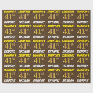 Brown, Faux/Imitation Guld, "41:a BIRTHDAY" Presentpapper