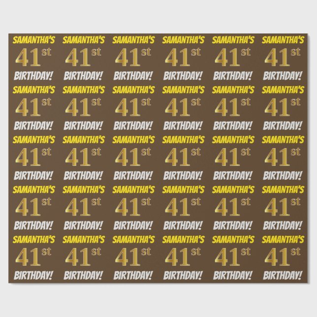 Brown, Faux/Imitation Guld, "41:a BIRTHDAY" Presentpapper (Platt)