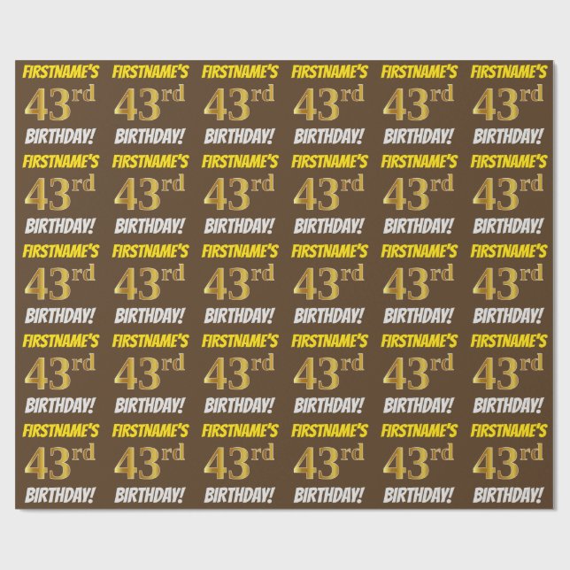 Brown, Faux/Imitation Guld, 43:e BIRTHDAY Presentpapper (Platt)