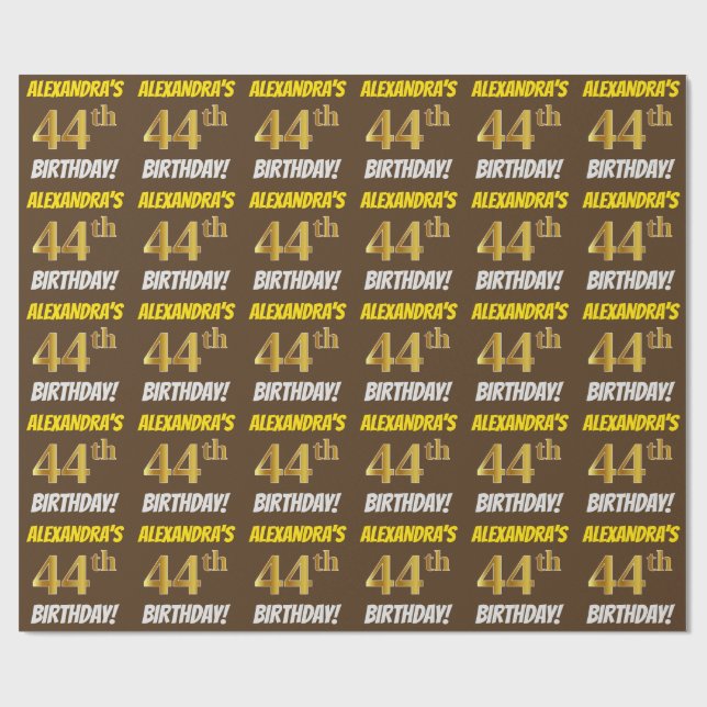 Brown, Faux/Imitation Guld, 44:e BIRTHDAY Presentpapper (Platt)