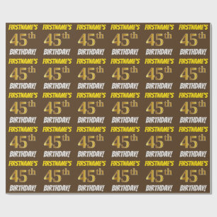 Brown, Faux/Imitation Guld, 45:e BIRTHDAY Presentpapper