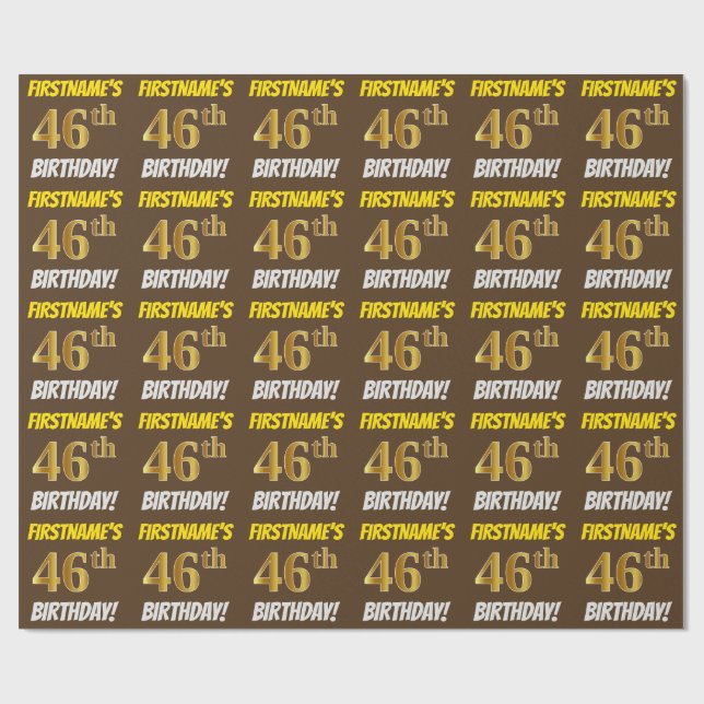 Brown, Faux/Imitation Guld, "46:e BIRTHDAY" Presentpapper (Platt)