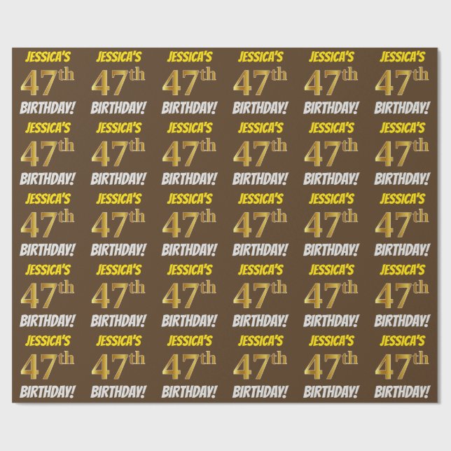 Brown, Faux/Imitation Guld, 47:e BIRTHDAY Presentpapper (Platt)