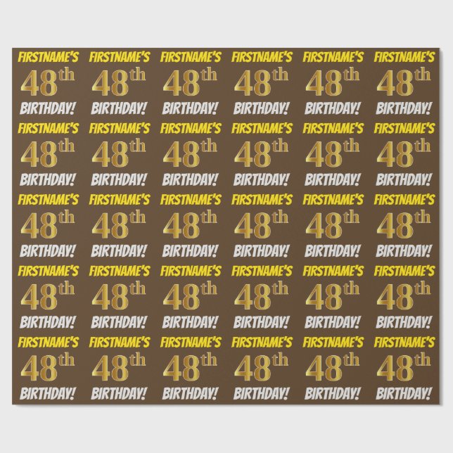 Brown, Faux/Imitation Guld, 48:e BIRTHDAY Presentpapper (Platt)