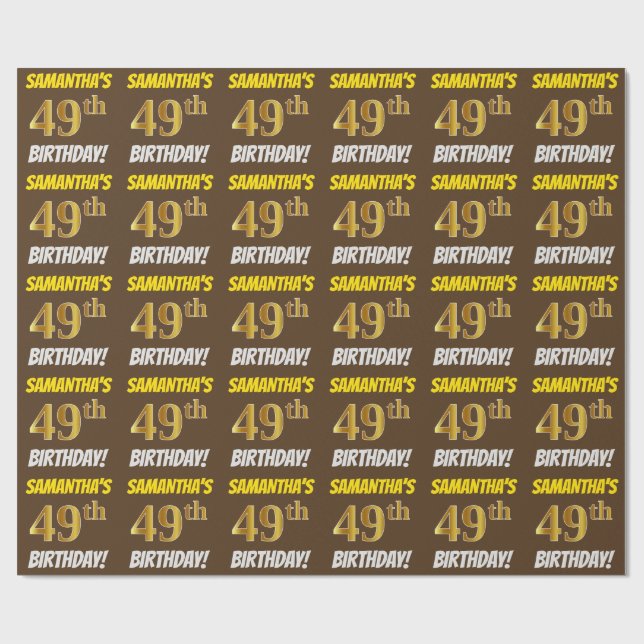 Brown, Faux/Imitation Guld, "49th BIRTHDAY" Presentpapper (Platt)