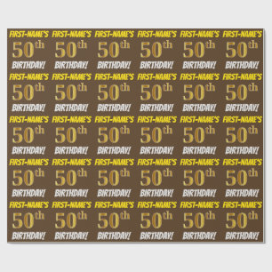 Brown, Faux/Imitation Guld, "50 BIRTHDAY" Presentpapper